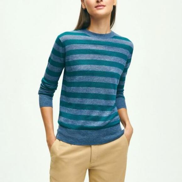 Brooks Brothers Linen Crew Neck Sweater Women’s size S Striped Blue & Green - Picture 4 of 9